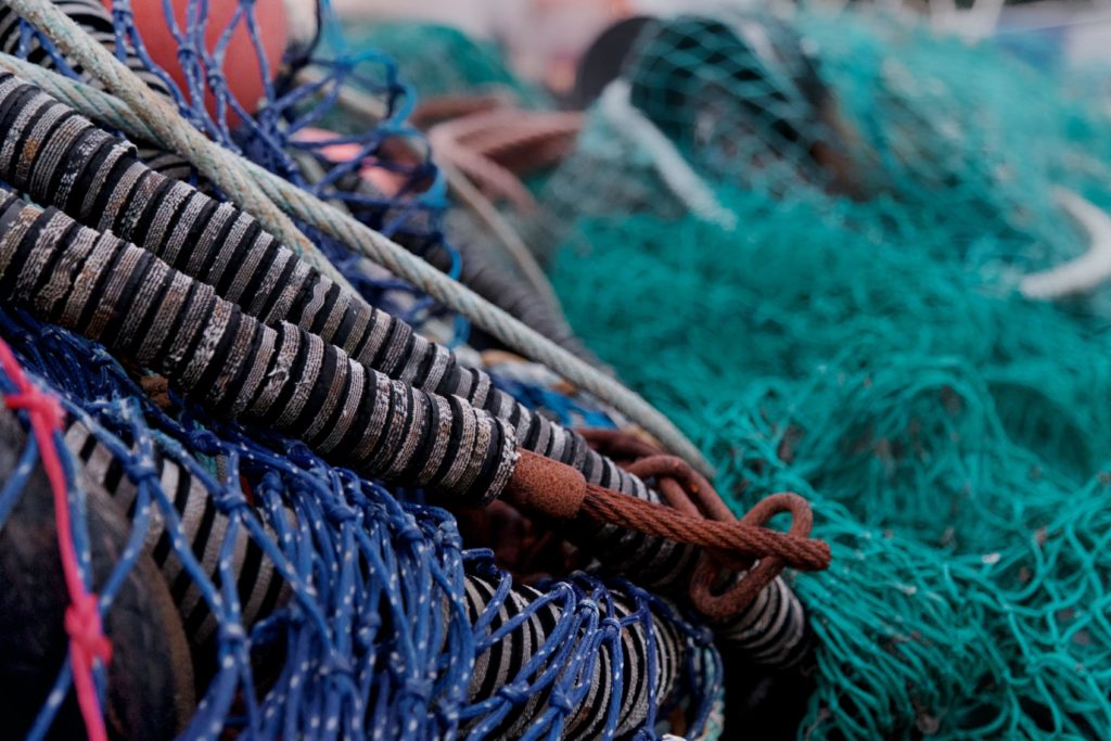 Various fishing nets in a pile